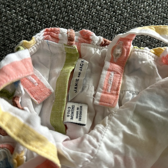 Janie and Jack baby girl striped romper, size 0-3 months, linen blend - Picture 4 of 5